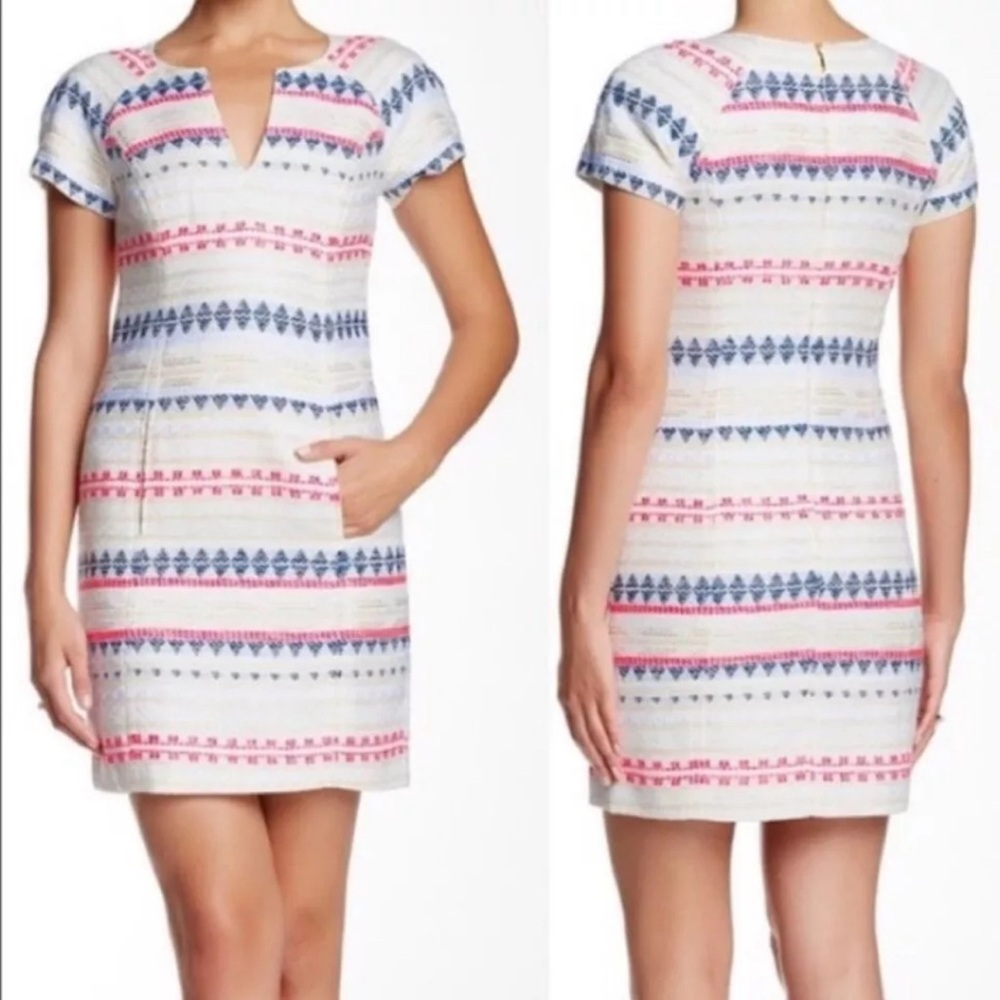 Trina Turk Women's Angela Tweed Shift Dress Blue Pink Metallic Dress Size 10